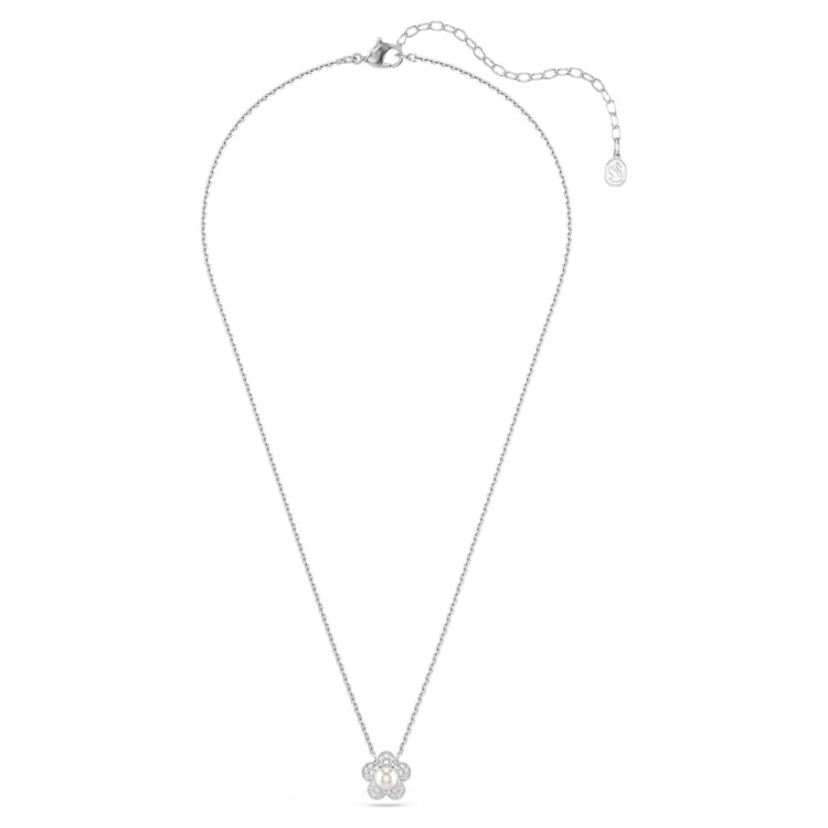 Ariana Grande x Swarovski pendant Crystal Pearl, Round cut, Flower, White, Rhodium plated